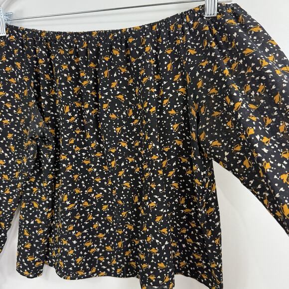 Madewell 100% Silk Off the Shoulder Top Small Falling Leaves Tie Sleeves Sheer - Picture 5 of 11